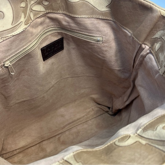 FALOR Italy Tote Bag, Tan Brown Leather Embossed Paisley Large Bag, 16" x 16" - Picture 5 of 6